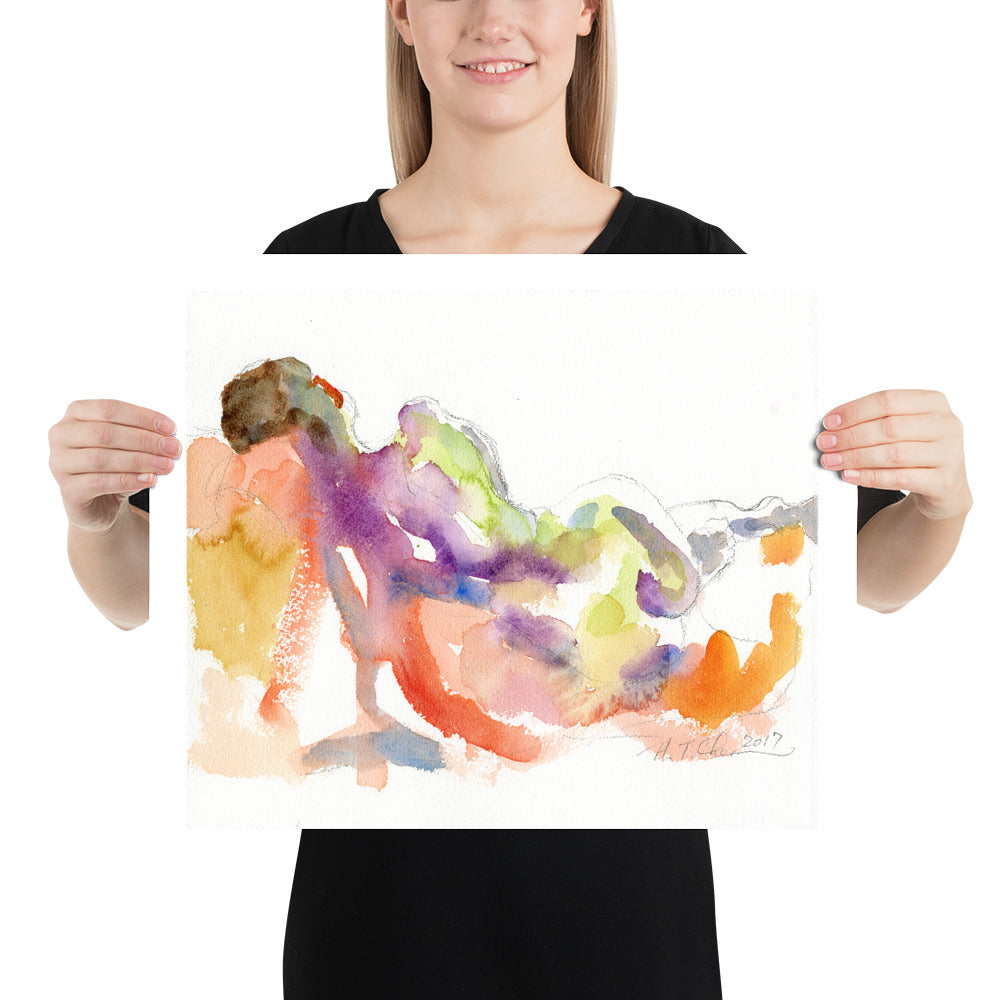 Summer Slumber - Watercolor Sketch of Woman Reclined on Her Left