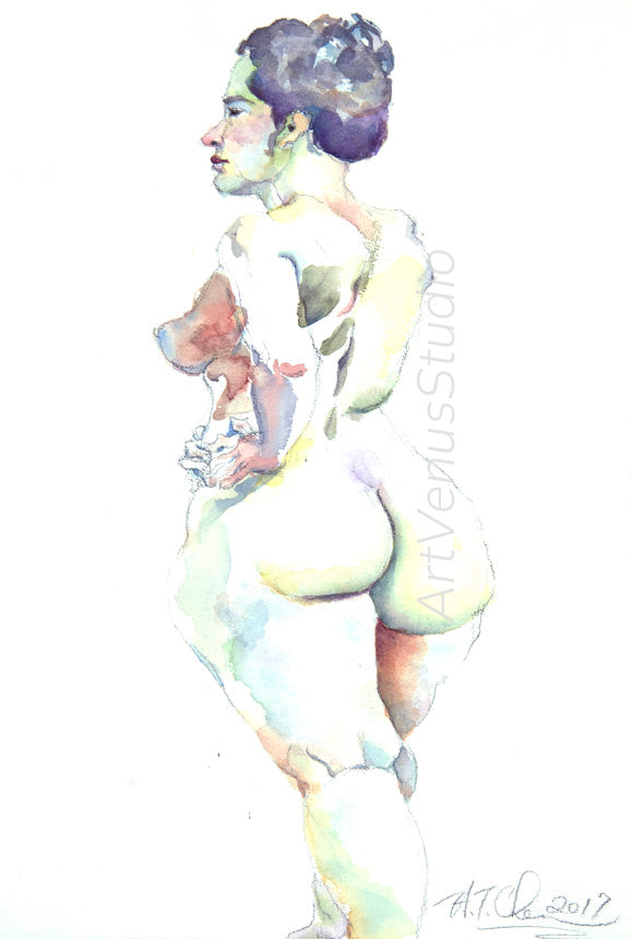 Watercolor Sketch of a Woman Standing