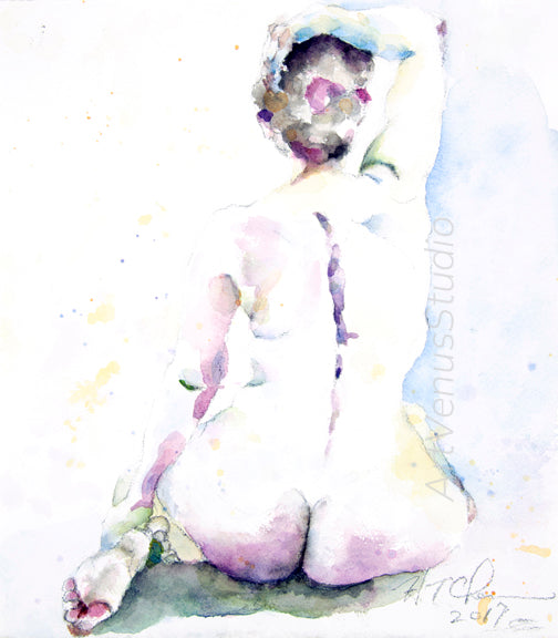 Watercolor Sketch of Woman Back View