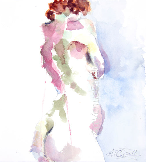 Watercolor Sketch of Woman's Back Lightly Turned