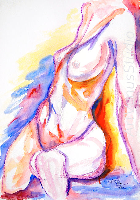 Watercolor Sketch of Woman Head Lean Back
