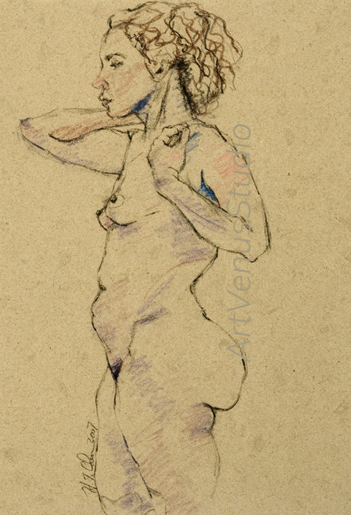 Enigma - Drawing of Standing Woman Hand on Shoulder