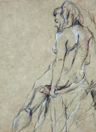 Seated Woman Back Facing - Drawing on Handmade Paper
