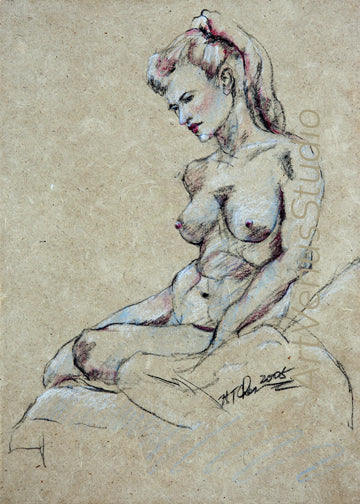 Seated Woman - Drawing on Handmade Paper