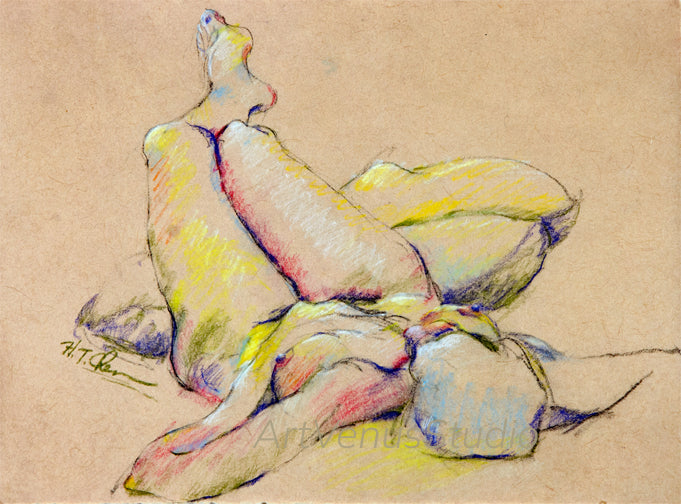 Pastel Pencil Drawing of a Reclined Woman